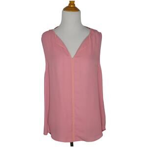 ModCloth Pink Sleeveless Blouse Split V Neck Workwear Women Medium